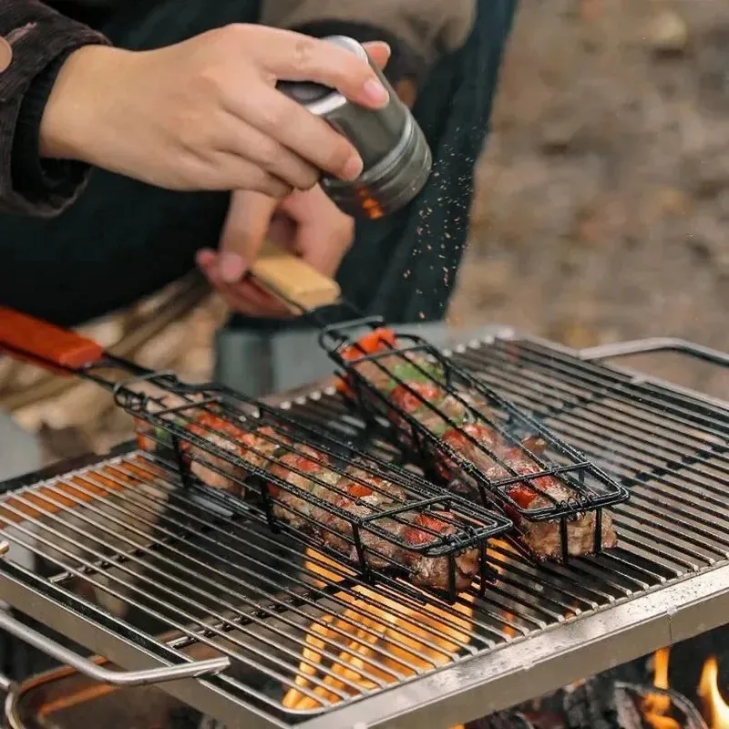 Corn Dog Stick - Wooden Handle BBQ Grilling Basket Portable